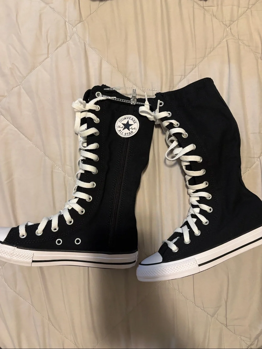 Converse Black High-Top Lace-Up Knee Boots with White Accents